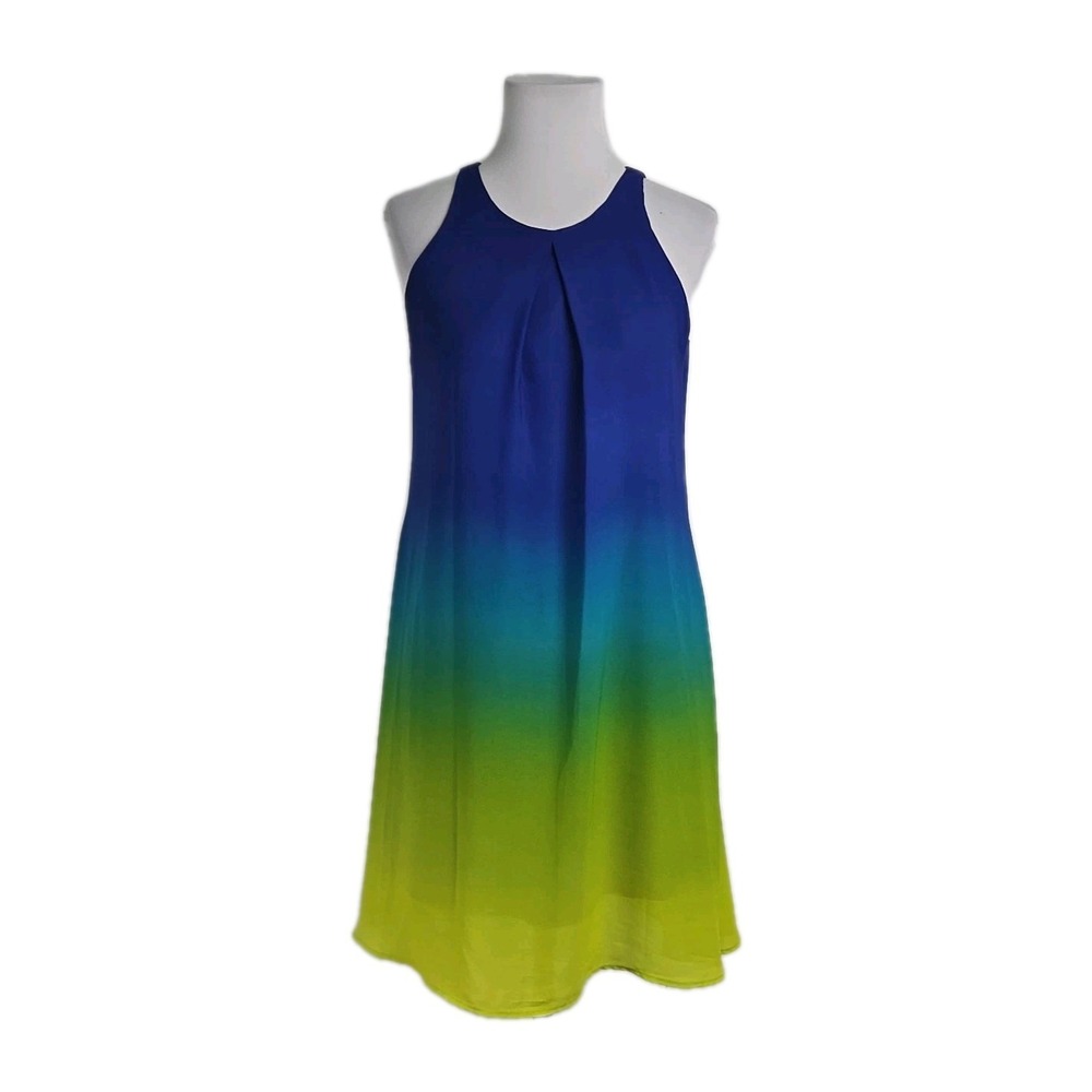 Worthington Cobalt Blue Lime Ombre Sleeveless Chiffon Mini Dress Size 4